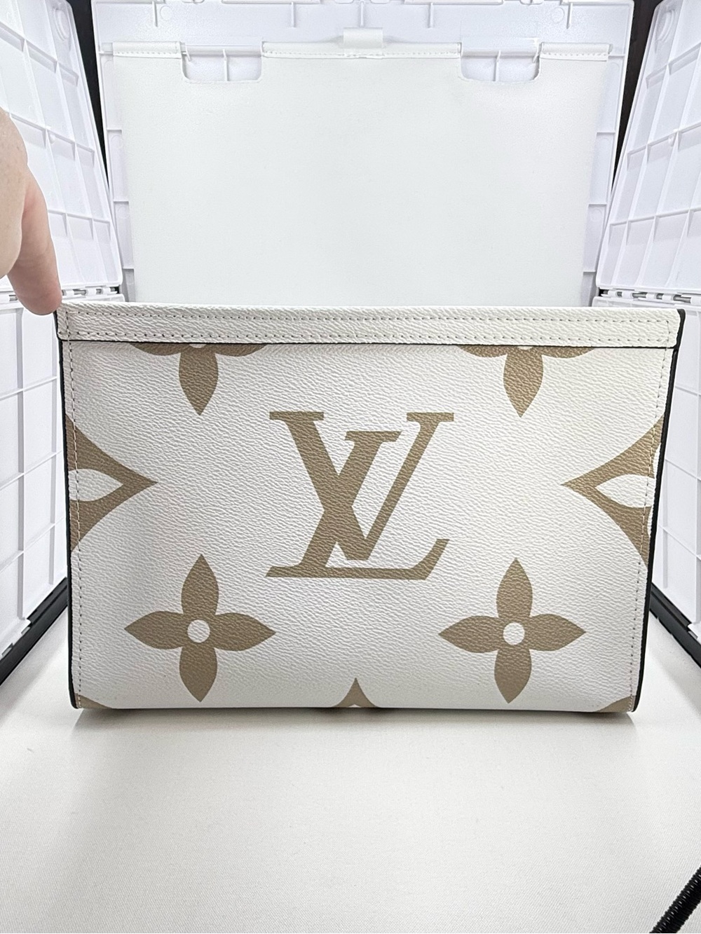 White & Beige Large Monogram Canvas Clutch BNIB with dust bag